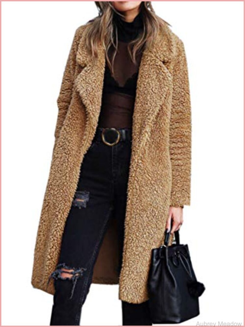 Fuzzy Fleece Lapel Open Front Long Cardigan Coat Faux Fur Winter Outwear